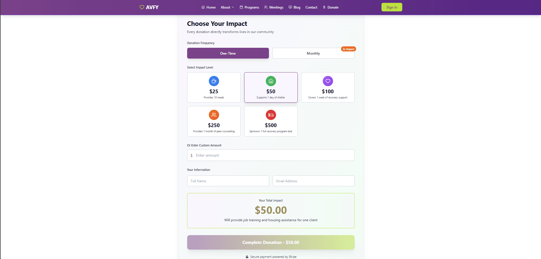 Stripe-Integrated Donation System